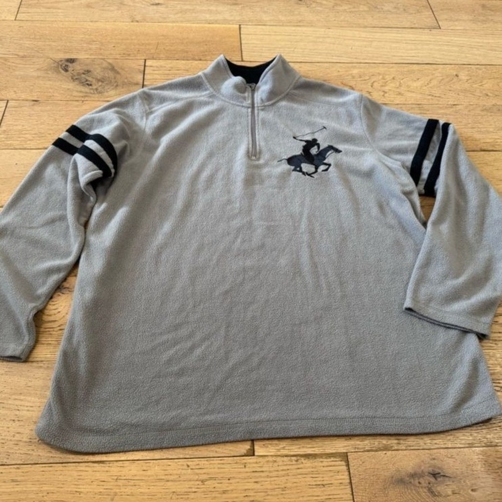Beverly Hills Polo Club Mens‎ XXL Gray Fleece Quarter Zip Pullover Logo Sweater